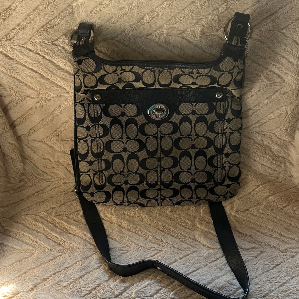 Coach Black and Tan Signature Crossbody Bag